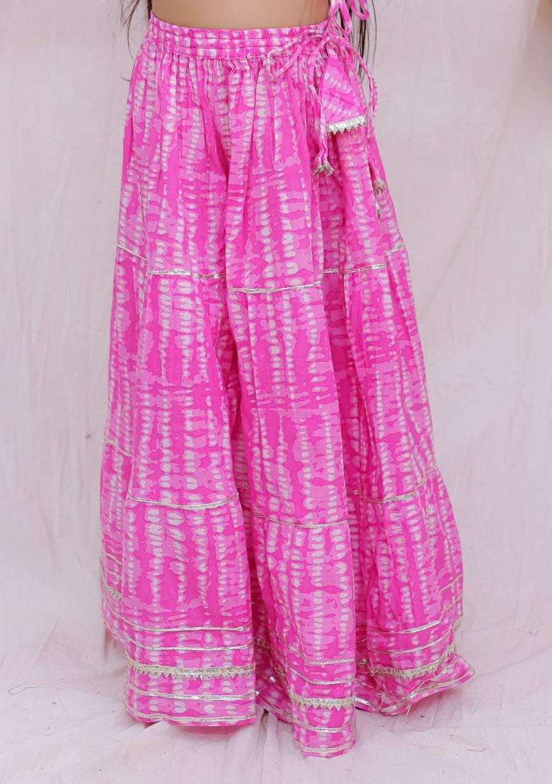 Pink Dyed Cotton Lehenga Set For Girls - Indya