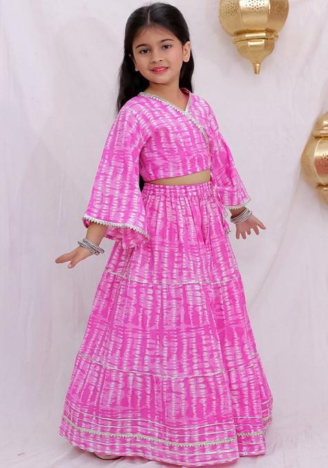 Pink Dyed Cotton Lehenga Set For Girls — view on Indya