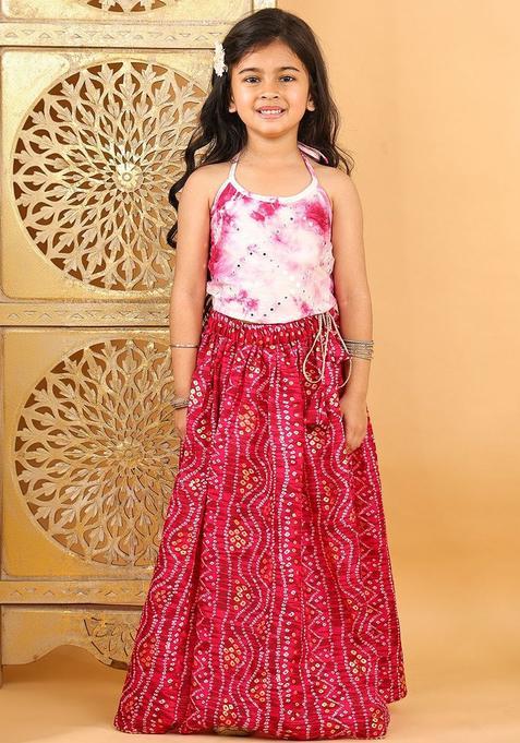 Pink Dyed Cotton Lehenga Set For Girls — view on Indya
