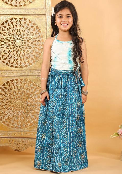 Blue Dyed Cotton Lehenga Set For Girls — view on Indya