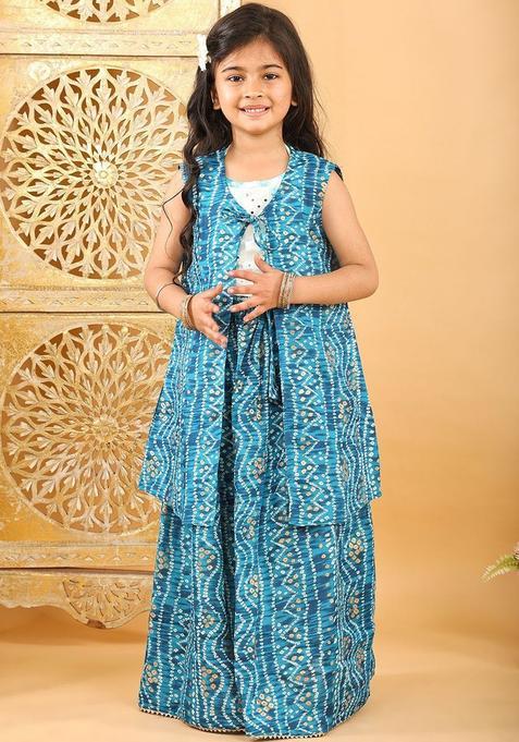 Blue Embellished Cotton Lehenga Set For Girls — view on Indya