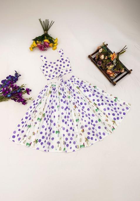 White Printed Cotton Lehenga Set For Girls — view on Indya