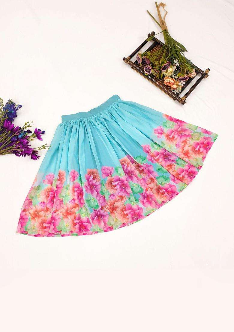 Multi Floral Georgette Lehenga Set For Girls - Indya