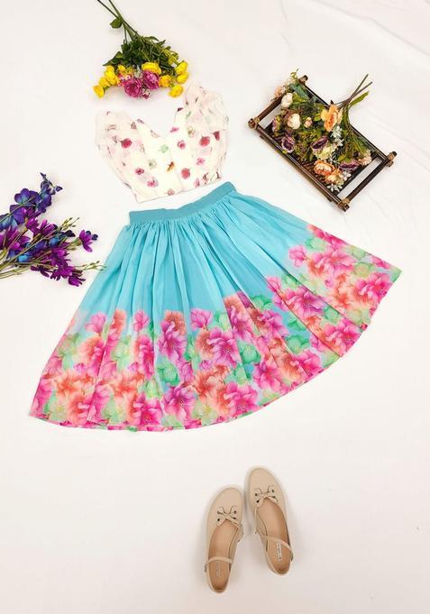 Multi Floral Georgette Lehenga Set For Girls — view on Indya