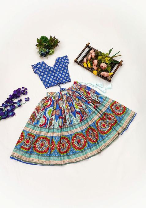 Multi Printed Viscose Lehenga Set For Girls — view on Indya