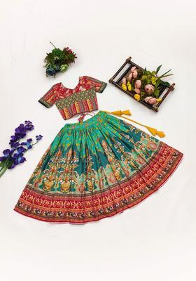 Multi Printed Viscose Lehenga Set For Girls