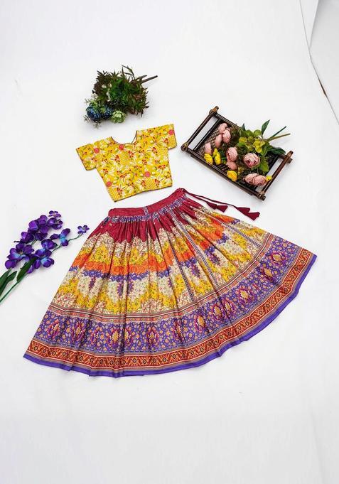 Multi Floral Viscose Lehenga Set For Girls — view on Indya