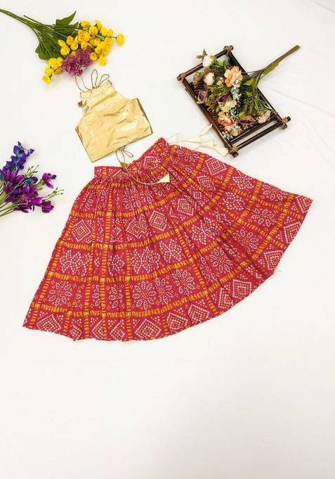 Red Solid Cotton Lehenga Set For Girls — view on Indya