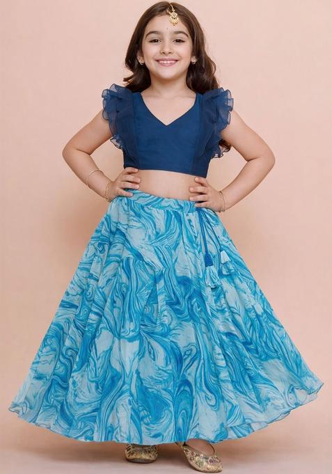 Blue Solid Georgette Lehenga Set For Girls — view on Indya