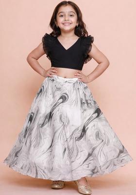 White Solid Georgette Lehenga Set For Girls