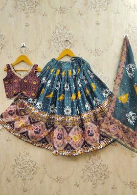 Multi Printed Viscose Lehenga Set For Girls