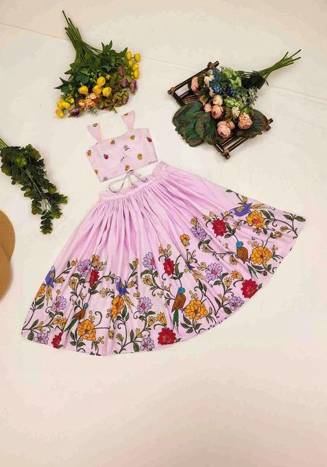 Pink Embroidered Cotton Lehenga Set For Girls — view on Indya