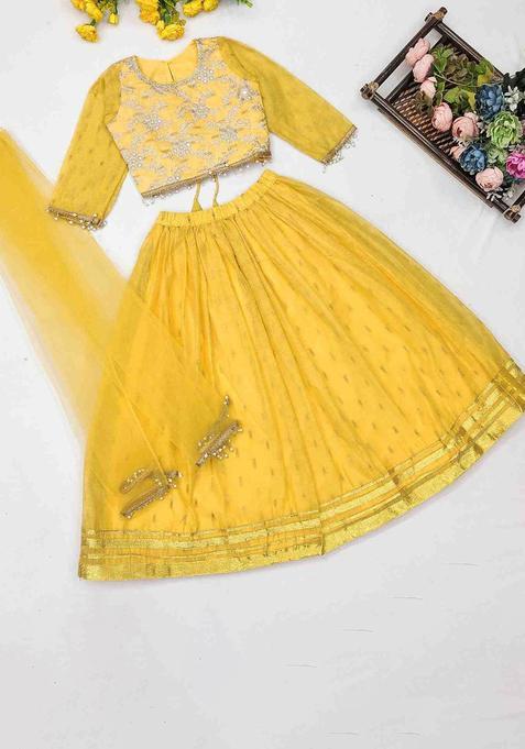 Yellow Embellished Net Lehenga Set For Girls — view on Indya