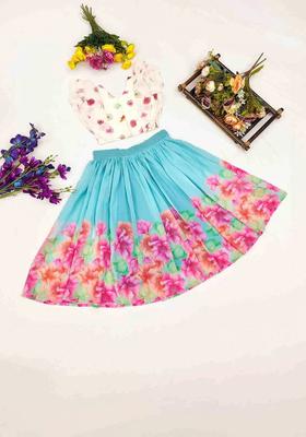 Blue Printed Georgette Lehenga Set For Girls