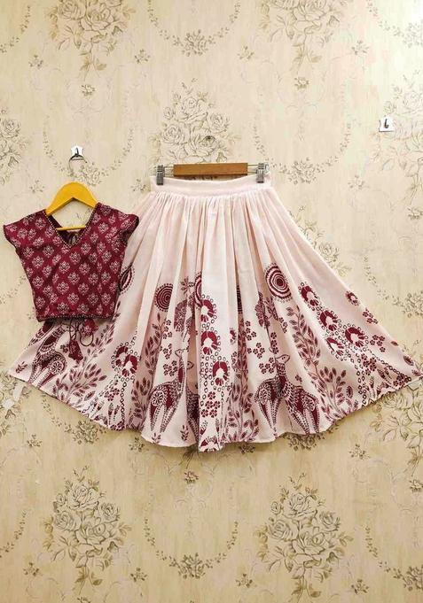 Pink Printed Cotton Lehenga Set For Girls — view on Indya