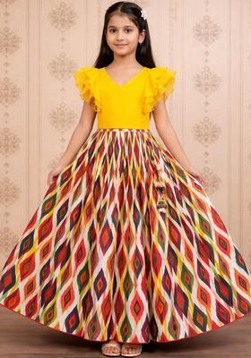 Yellow Solid Viscose Lehenga Set For Girls