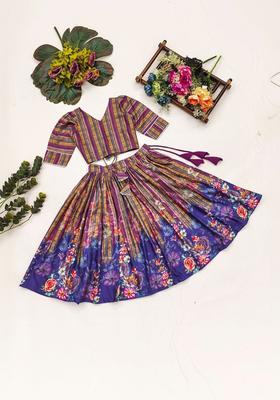 Multi Printed Viscose Lehenga Set For Girls