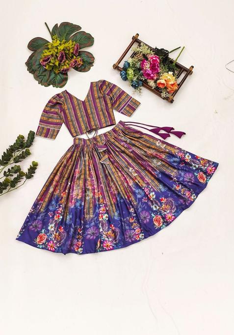 Multi Printed Viscose Lehenga Set For Girls — view on Indya