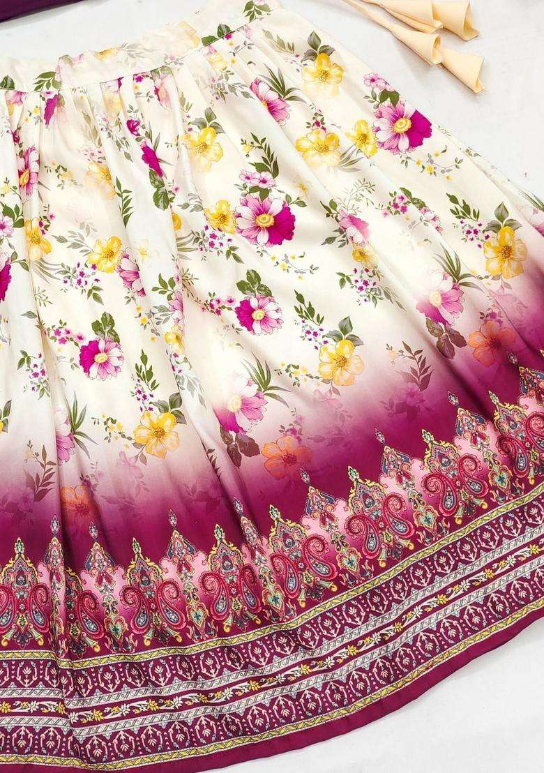 White Solid Cotton Lehenga Set For Girls - Indya