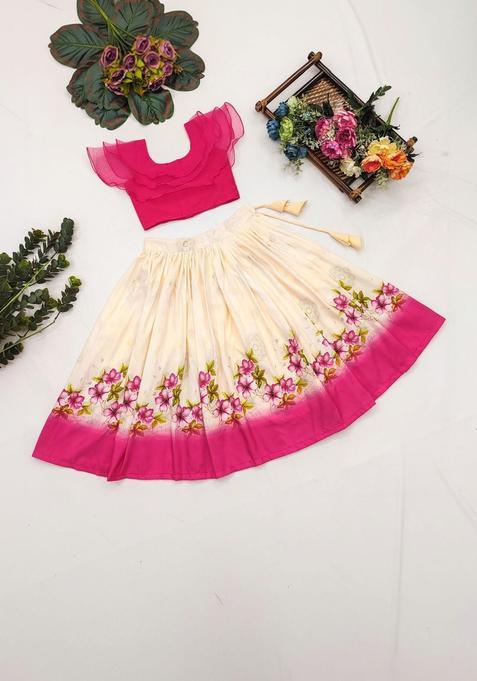 Pink Solid Cotton Lehenga Set For Girls — view on Indya