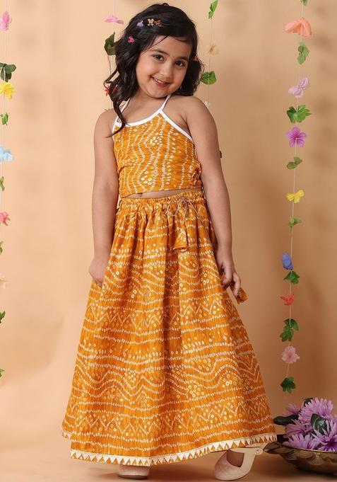 Yellow Printed Cotton Lehenga Set For Girls — view on Indya