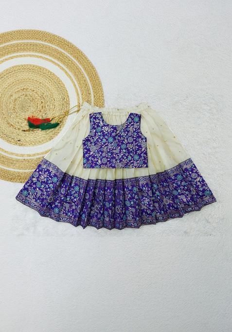 Beige Woven Design Silk Lehenga Set For Girls — view on Indya