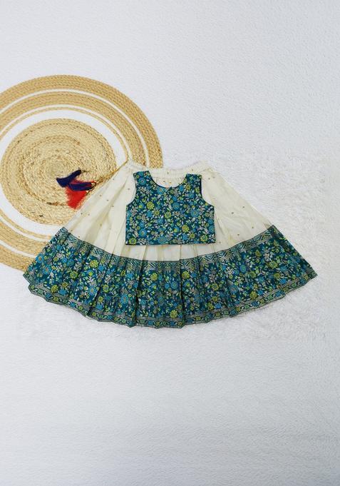 Green Floral Cotton Lehenga Set For Girls — view on Indya