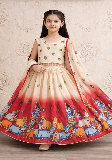 Multi Printed Cotton Lehenga Set For Girls — view on Indya