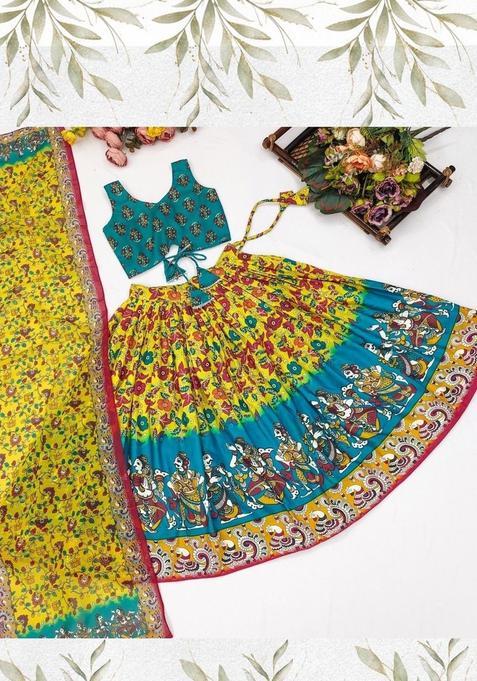 Yellow Printed Viscose Lehenga Set For Girls — view on Indya