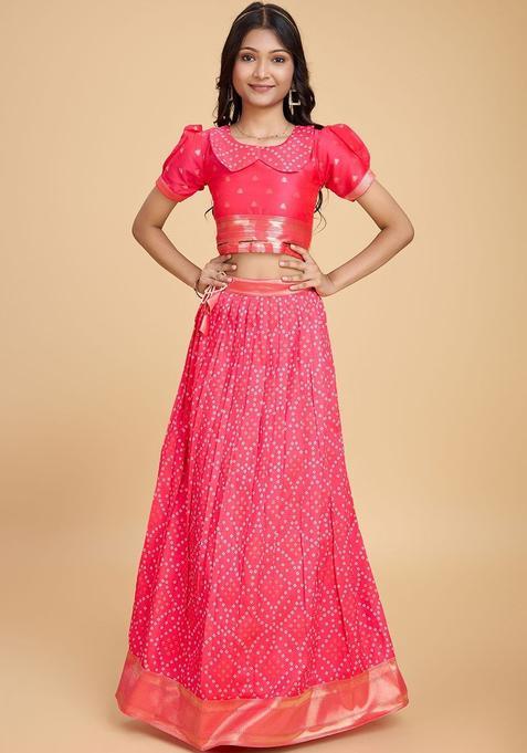 Pink Embellished Silk Lehenga Set For Girls — view on Indya