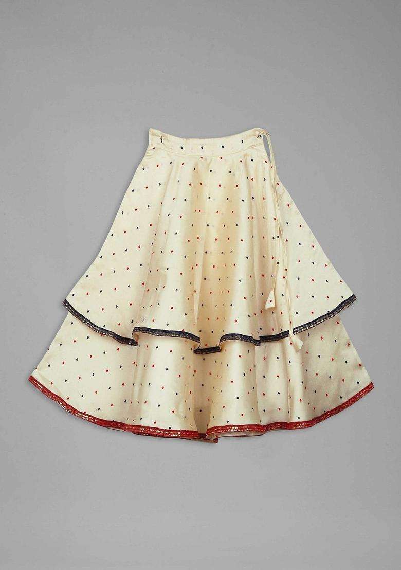 Beige Printed Organza Lehenga Set For Girls - Indya