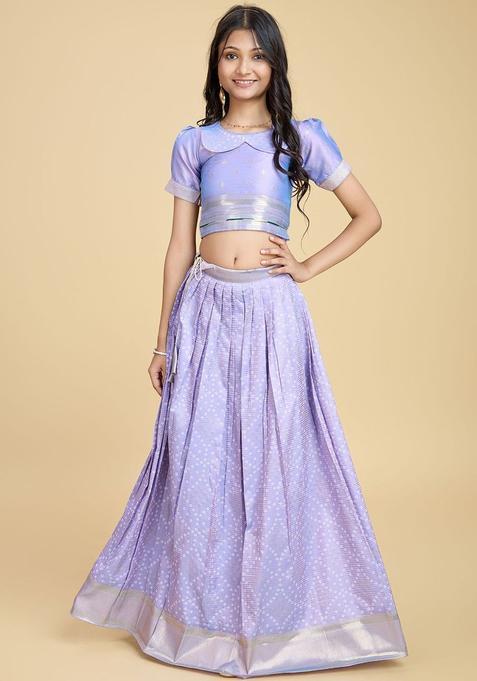 Purple Woven Design Silk Lehenga Set For Girls — view on Indya