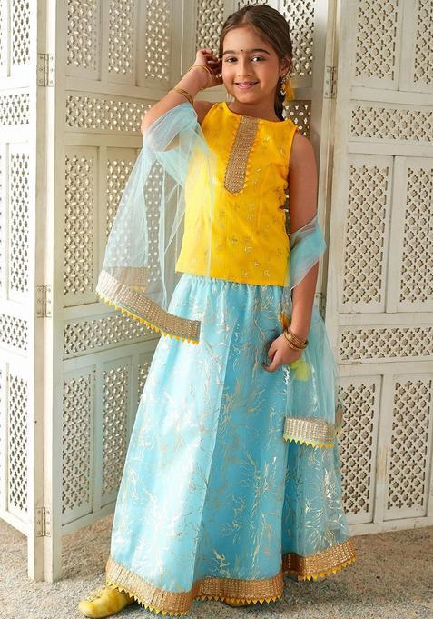 Blue Woven Design Net Lehenga Set For Girls — view on Indya