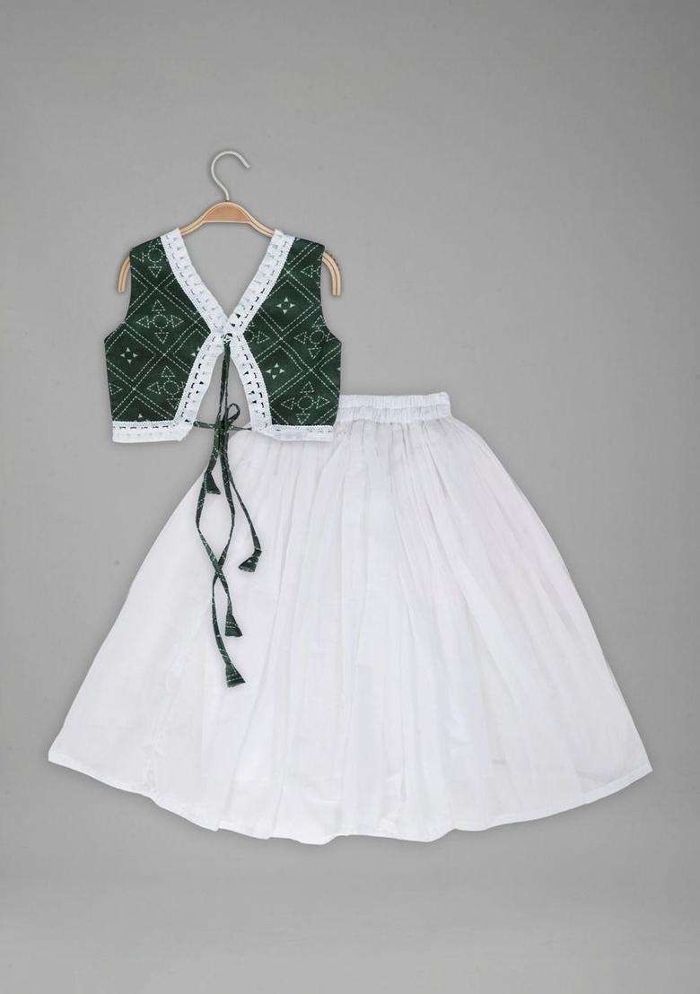 White Embroidered Georgette Lehenga Set For Girls - Indya