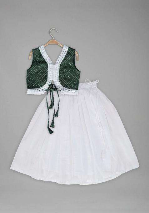White Embroidered Georgette Lehenga Set For Girls