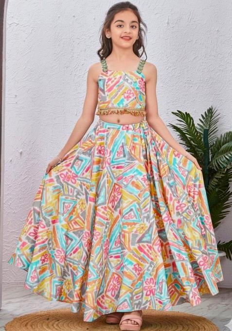 Multi Printed Cotton Lehenga Set For Girls — view on Indya