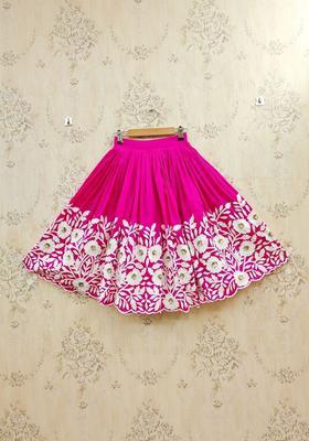 Pink Embroidered Silk Lehenga Set For Girls