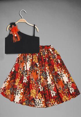 Black Solid Silk Lehenga Set For Girls