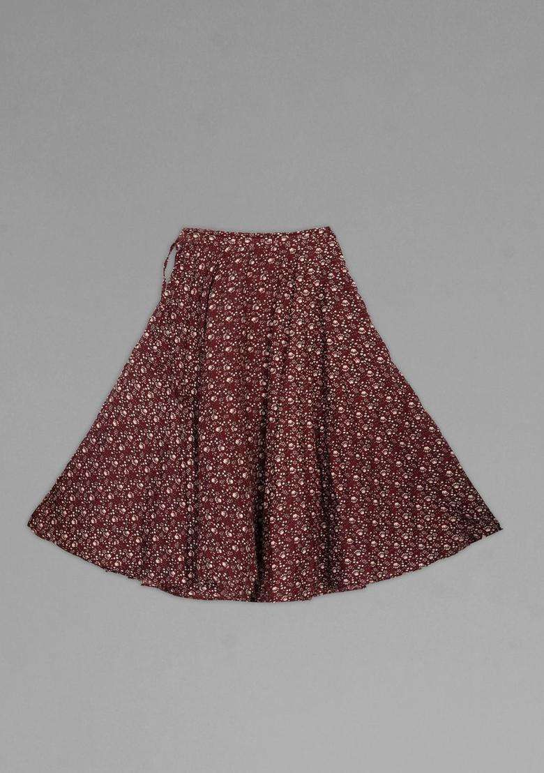 Maroon Solid Viscose Lehenga Set For Girls - Indya