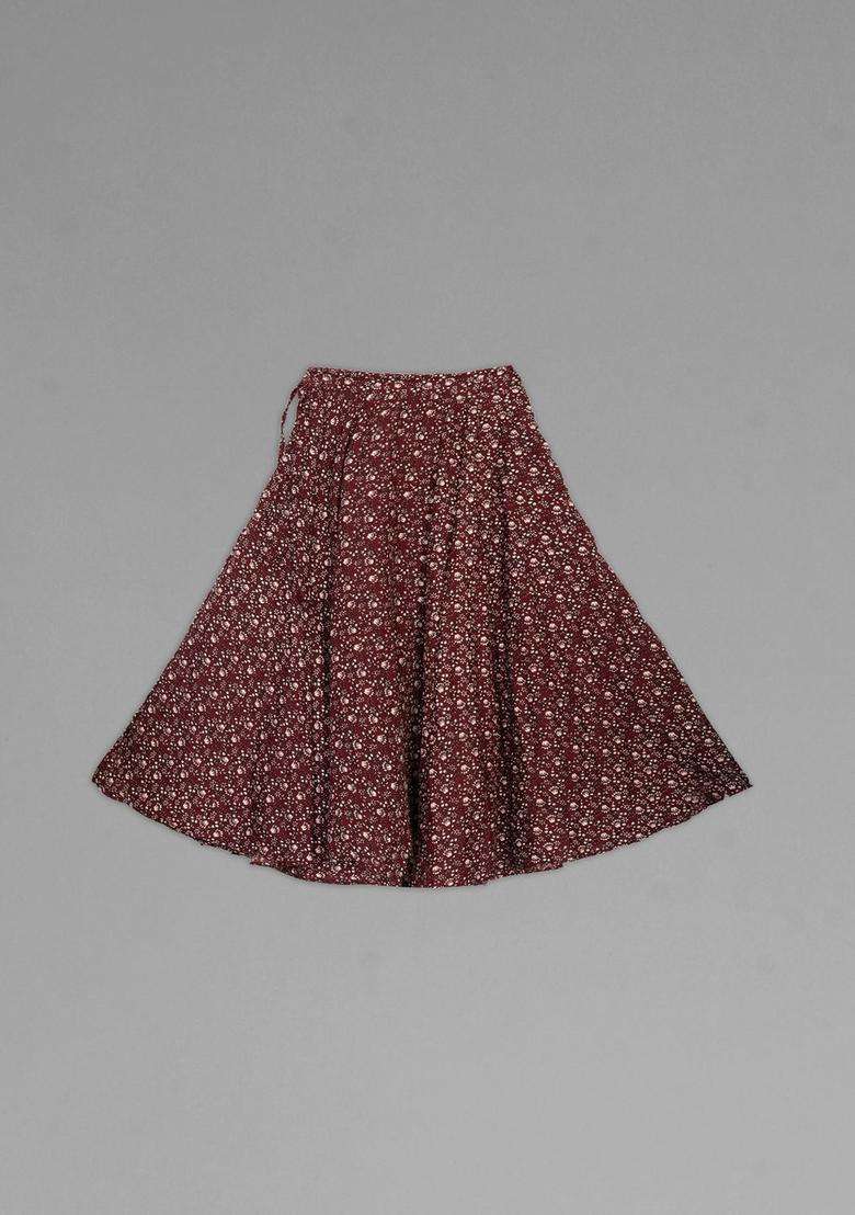 Brown Printed Viscose Lehenga Set For Girls - Indya