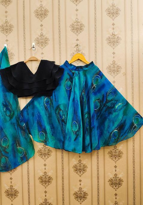 Blue Solid Georgette Lehenga Set For Girls — view on Indya