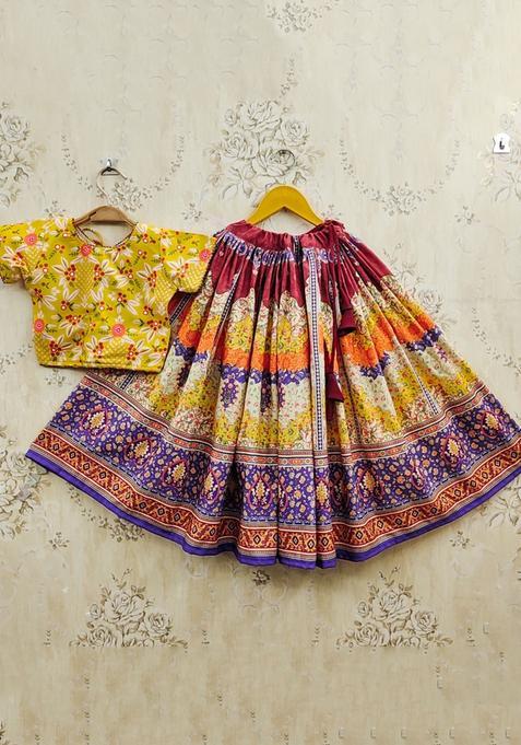 Multi Floral Viscose Lehenga Set For Girls — view on Indya