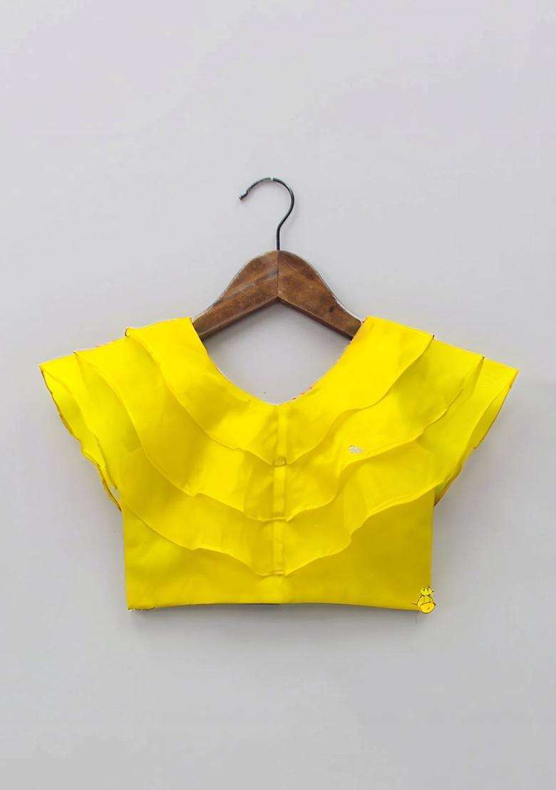 Yellow Solid Georgette Lehenga Set For Girls - Indya