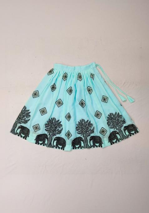 Blue Solid Georgette Lehenga Set For Girls — view on Indya