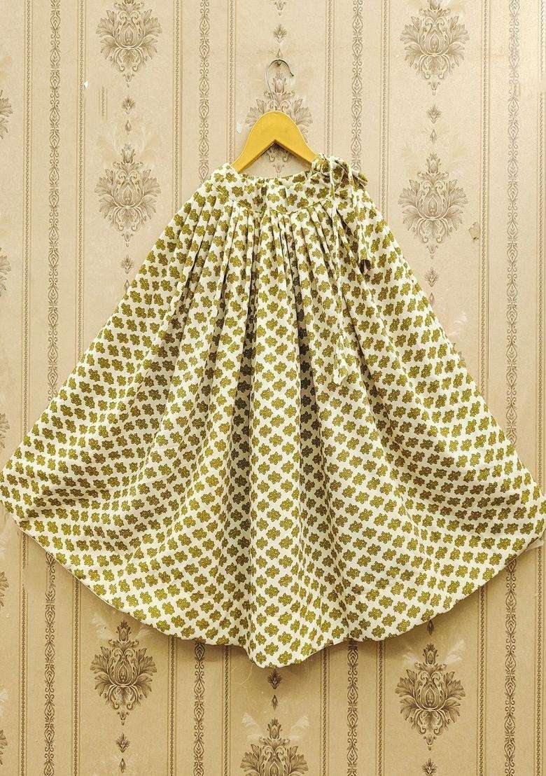 Olive Embellished Viscose Lehenga Set For Girls - Indya