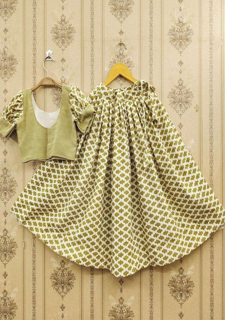Olive Embellished Viscose Lehenga Set For Girls - Indya