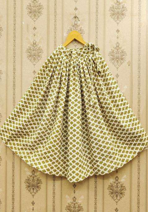 Olive Embellished Viscose Lehenga Set For Girls