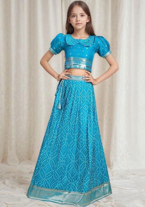 Blue Woven Design Silk Lehenga Set For Girls — view on Indya