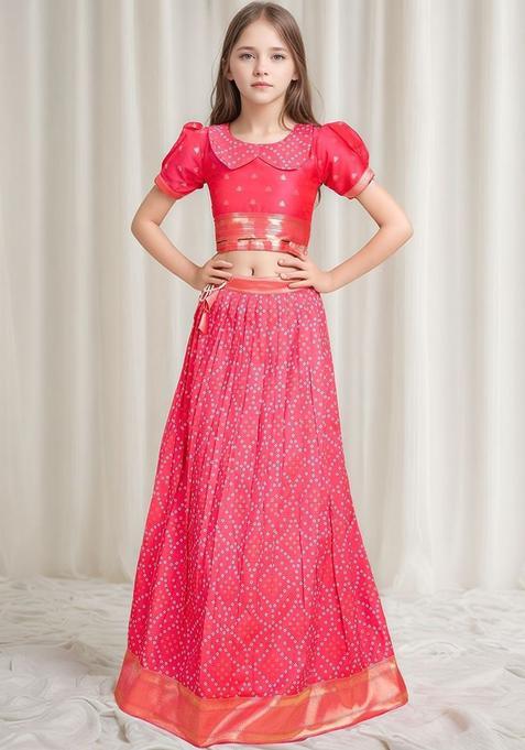 Pink Woven Design Silk Lehenga Set For Girls — view on Indya