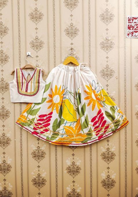 Yellow Embroidered Viscose Lehenga Set For Girls — view on Indya